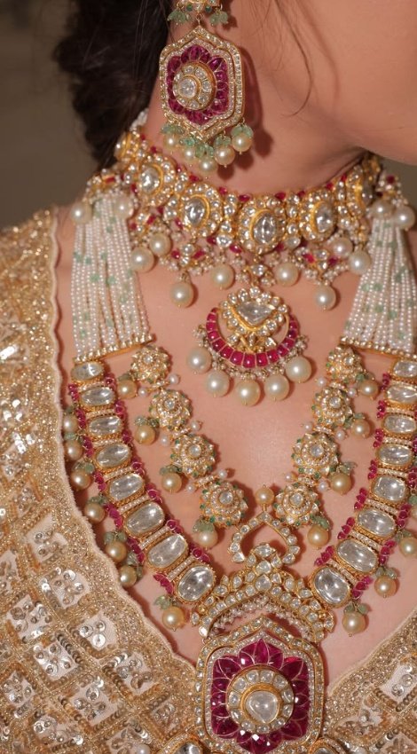 Layered bridal jewellery close-up