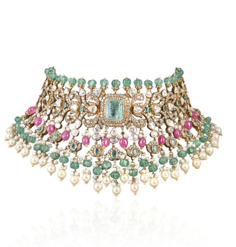 Emerald, pearl and kundan bridal choker
